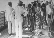 M.I. Mohamed Alie J.P. (at right) on board at Colombo Passenger Jetty on his departure to Mecca on pilgrimage in 1925. On his return he died and was buried at sea