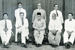 CMSF Committee of Management 1957. Seated (L-R): O.L.M. Ismail (Secretary), A.M.A. Azeez, Dr. M.P. Drahaman (President BoT), S.L.M. Hashiem & M.L.M. Mackeen. Standing (L-R): A. Mansoor Marikar, M. Mathany Ismail (Chairman) & Dr. A.R.M. Waffarn Absent: Dr. A.C.M. Sulaiman, A.J.M. Jameel, M.U.M. Saleem & M.M. Thahir.
