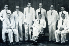 CMSF Committee of Management 1954. Seated (L-R): A.M.A. Azeez (Chairman), M.M. Ebrahim (President BoT), & M.H.A. Aziz (Secretary). Standing (L-R): M.H.S. Marikar, Dr. A.R.M. Waffarn, M. Rafeek, M.H.M. Naina Marikar, A.J.M. Jameel & M.U.M. Saleem.