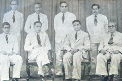 CMSF Committee of Management 1955. Seated (L-R): S.Y. Issadeen (Secretary), A.M.A. Azeez (Chairman), M.M. Abdul Cader (President BoT) & M. Mathany Ismail. Standing (L-R): M.H.M. Naina Marikar, M.H.S. Marikar, Dr. A.C.M. Sulaiman & M.M. Thahir.
