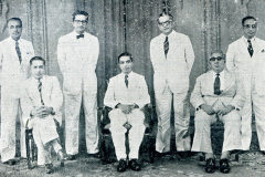 CMSF Committee of Management 1956. Seated (L-R: A.M.A. Azeez, M.U.M. Saleem (President BoT) & M. Mathany Ismail (Chairman). Standing (L-R): M.H.S. Marikar, M.L.M. Mackeen, Dr. A.C.M. Sulaiman & Dr. A.R.M. Waffarn Absent: Capt. S.I.S. Hameed (Secretary), A.J.M. Jameel & M.M. Thahir.