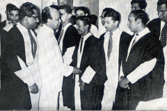 Hon. Badiudin Mahmud, Minister of Education, meeting members of the staff at the Special Assembly on 28.7.1960