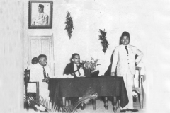 Hon. D.S. Senanayake, Azeez and T.B. Jayah at the unveiling of the portrait of Jayah at Zahjira College in 1948