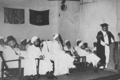 His Holiness Dr. Seyed Taher Saifuddin Saheb, spiritual head of the Borah Community and Chancellor of Aligarh University, India at a special assembly in his honor held at Zahira College in 1954