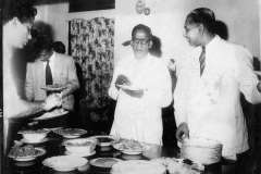 Orator Subramaniam, Principal of Skandavarodaya College, Jaffna at dinner at \"Meadow Sweet\" in 1959