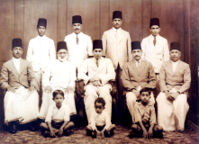 (Taken after Nikah ceremony of A.M.A. Azeez with his Jaffna relatives on 4.10.1936), <p>Standing M.E. Shahul Hameed, A.M. Sultan, A.S. Abdul Cader & A.L. Idroos, </p><p>Seated S.M. Yoosuf, Sultan Abdul Cader, A.M.A. Azeez, S.M. Aboobucker & A.C. Mohideen, </p><p>Ground M.S. Amanullah, S.A. Zahir & M.A.A. Hassan</p>