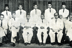 CMSF Committee of Management 1948. Seated (L-R): M. Rafeek, A.M.A. Azeez (Chairman), T.B. Jayah (President, BoT), H.S. Ismail (Secretary), M. Mathany Ismail & M.L.M. Mackeen. Standing (L-R): M.U.M. Saleem, A.J.M. Jameel, A. Raheman Hathy, M.H.M. Naina Marikar & M.H.S. Marikar.