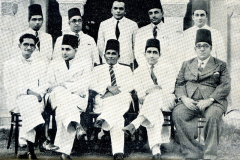 CMSF Committee of Management 1949. Seated (L-R): M.L.M. Mackeen, A.M.A. Azeez (Chairman), H.S. Ismail (President BoT), Faleel A. Caffoor (Secretary) & M. Mathany Ismail. Standing (L-R): M.U.M. Saleem, Dr. A.R.M. Waffarn, M. Rafeek, M.H.S. Marikar & A.J.M. Jameel.