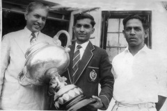 A.K.M. Mohideen, winner of Queens Cup for the best marksman, with Azeez and Captain Omar Muhlar in 1960