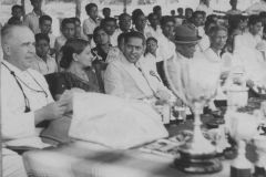 Rev. Fr. T.M.F. Long, Rector of St. Patrick\'s College, Jaffna and Sir Richard Aluwihare at the Athletics Meet at Zahira College in 1950.