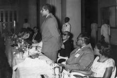 Azeez speaking at the dinner given by All Ceylon Union of Teachers to Ronald Gouldate of Afro-Asian Teachers\' Conferance at the GOH in 1958